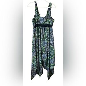 ROUTE 66 WOMENS SIZE XS BLUE/GREEN GEOMETRIC SUMMER MAXI SCARF DRESS